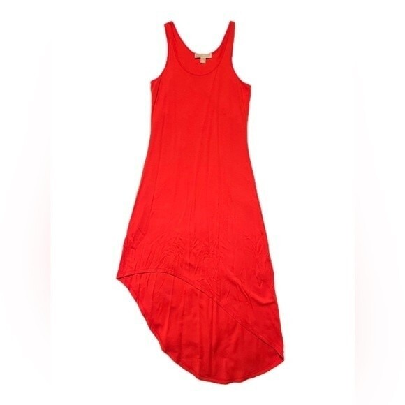 🚫SOLD🚫Michael Kors Modal Knit Asymmetric Hem Tank Dress Tomato Red - Picture 3 of 7